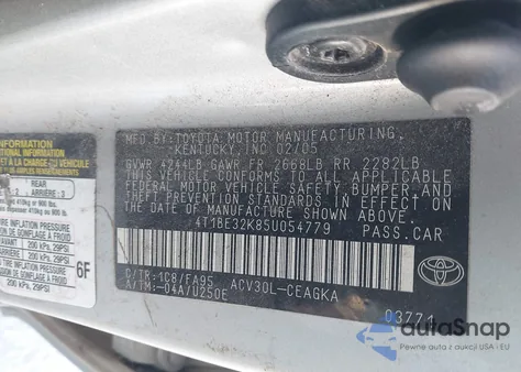 2005 Toyota Camry Xle from USA, damaged, VIN 4T1BE32K85U054779